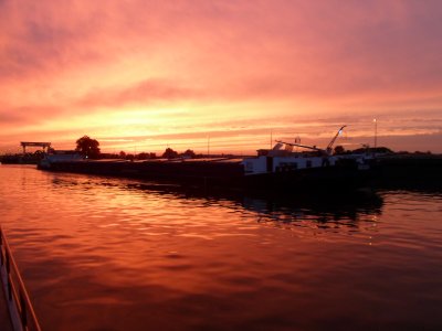 Sunset at the Evergem lock